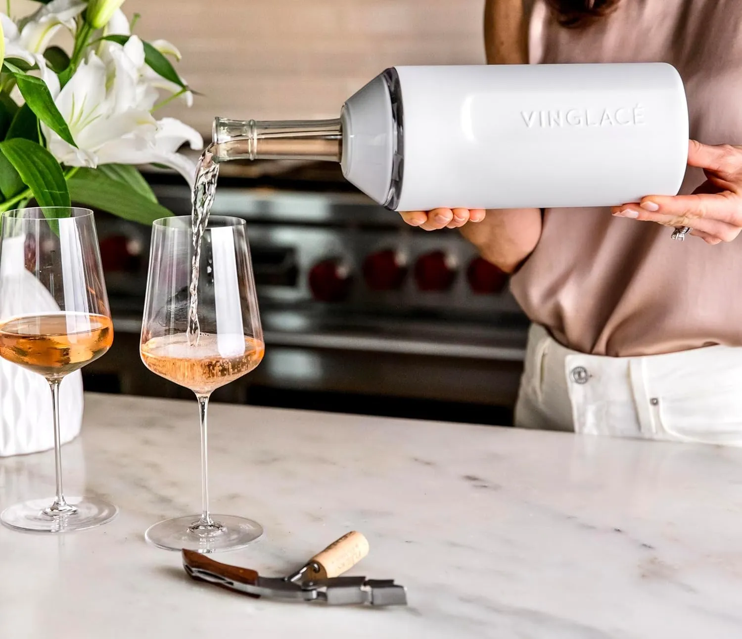 Vinglacé Wine Bottle Chiller- Portable Champagne Insulator- Stainless Steel Wine Cooler Sleeve, Sand