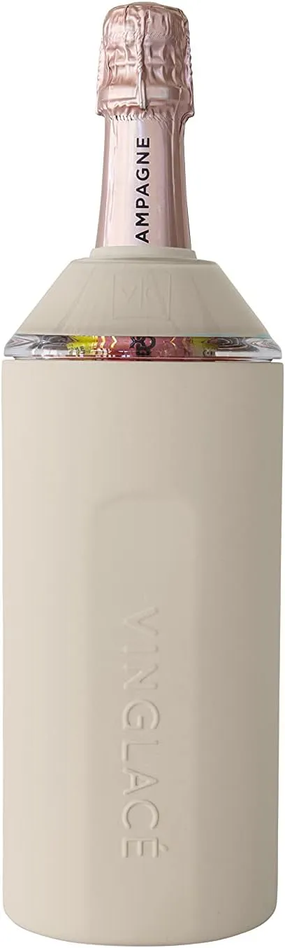 Vinglacé Wine Bottle Chiller- Portable Champagne Insulator- Stainless Steel Wine Cooler Sleeve, Sand