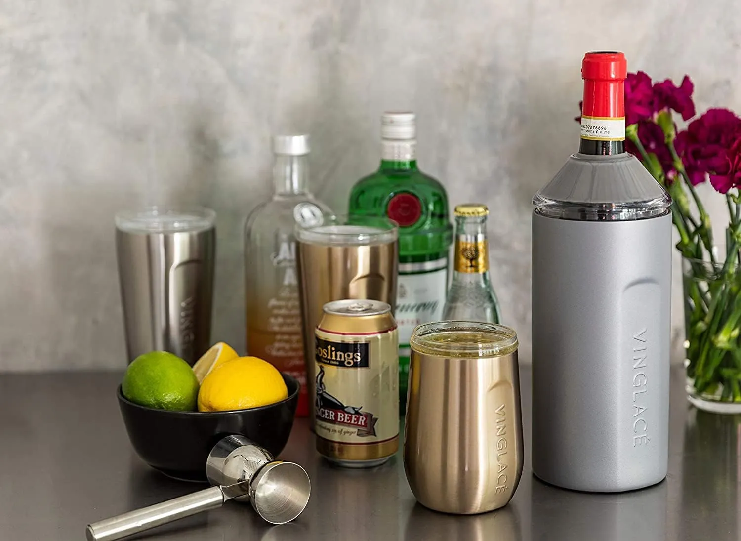 Vinglacé Wine Bottle Chiller- Portable Champagne Insulator- Stainless Steel Wine Cooler Sleeve, Sand