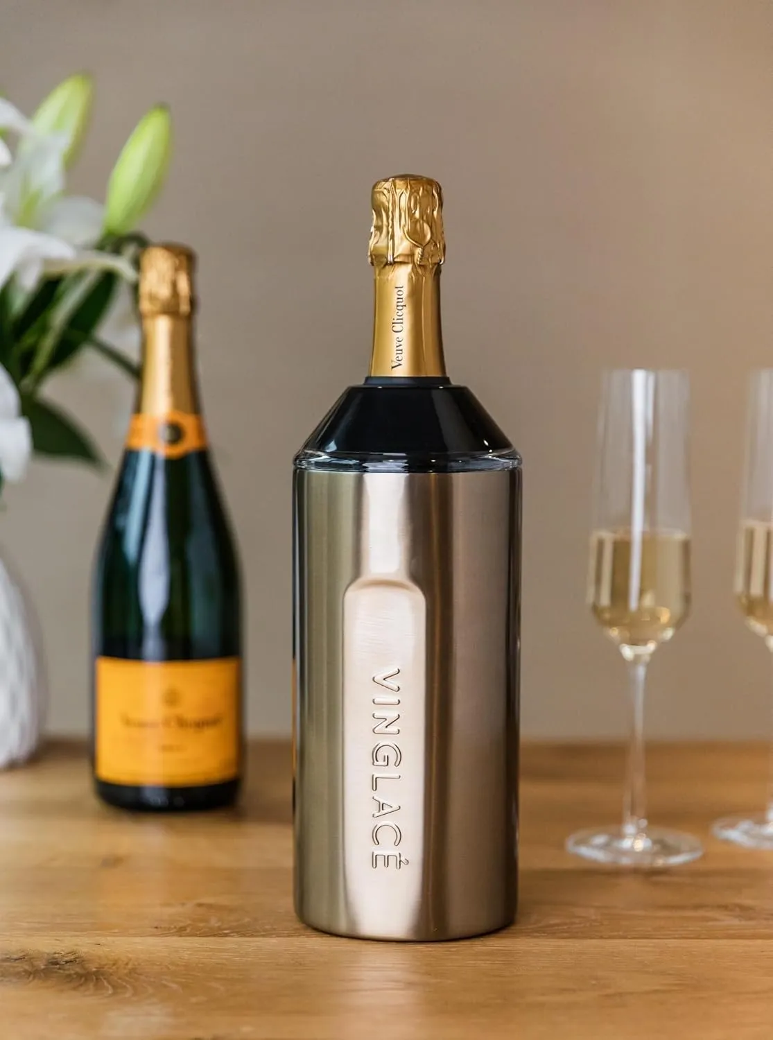 Vinglacé Wine Bottle Chiller- Portable Champagne Insulator- Stainless Steel Wine Cooler Sleeve, Sand