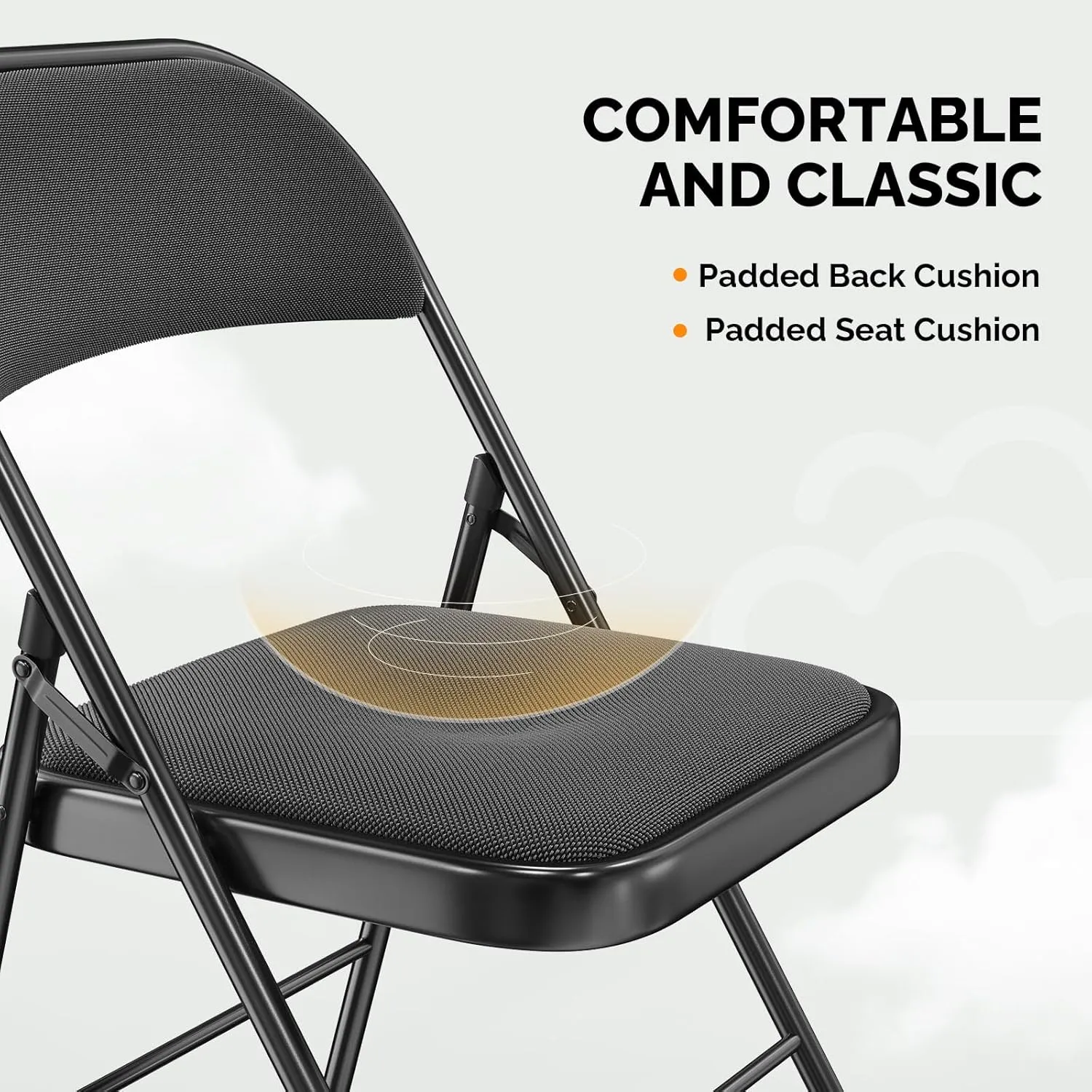 VINGLI 10 Pack Folding Chairs with Padded Seats, Metal Frame with Fabric Seat & Back, Capacity 350 lbs, Black, Set of 10