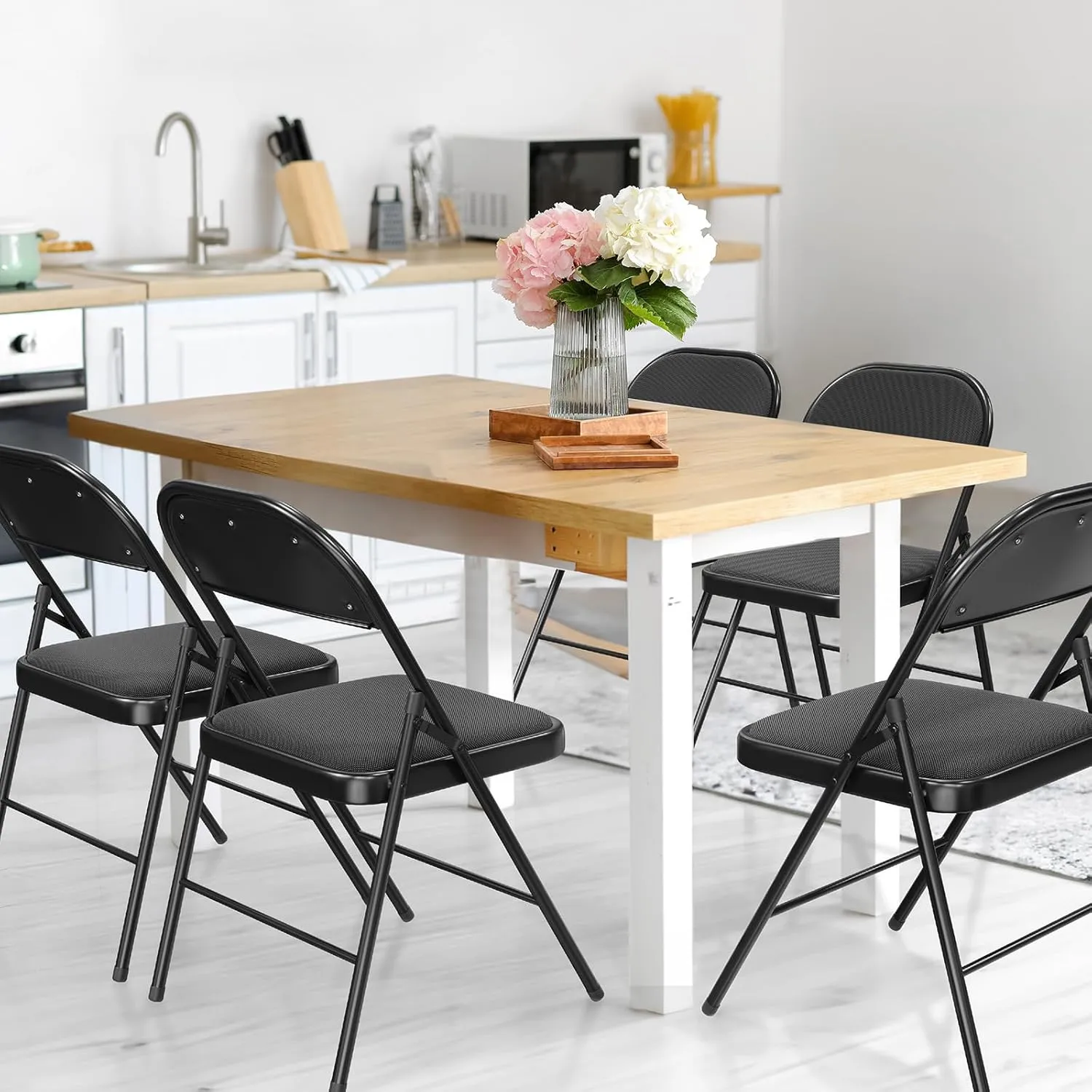 VINGLI 10 Pack Folding Chairs with Padded Seats, Metal Frame with Fabric Seat & Back, Capacity 350 lbs, Black, Set of 10