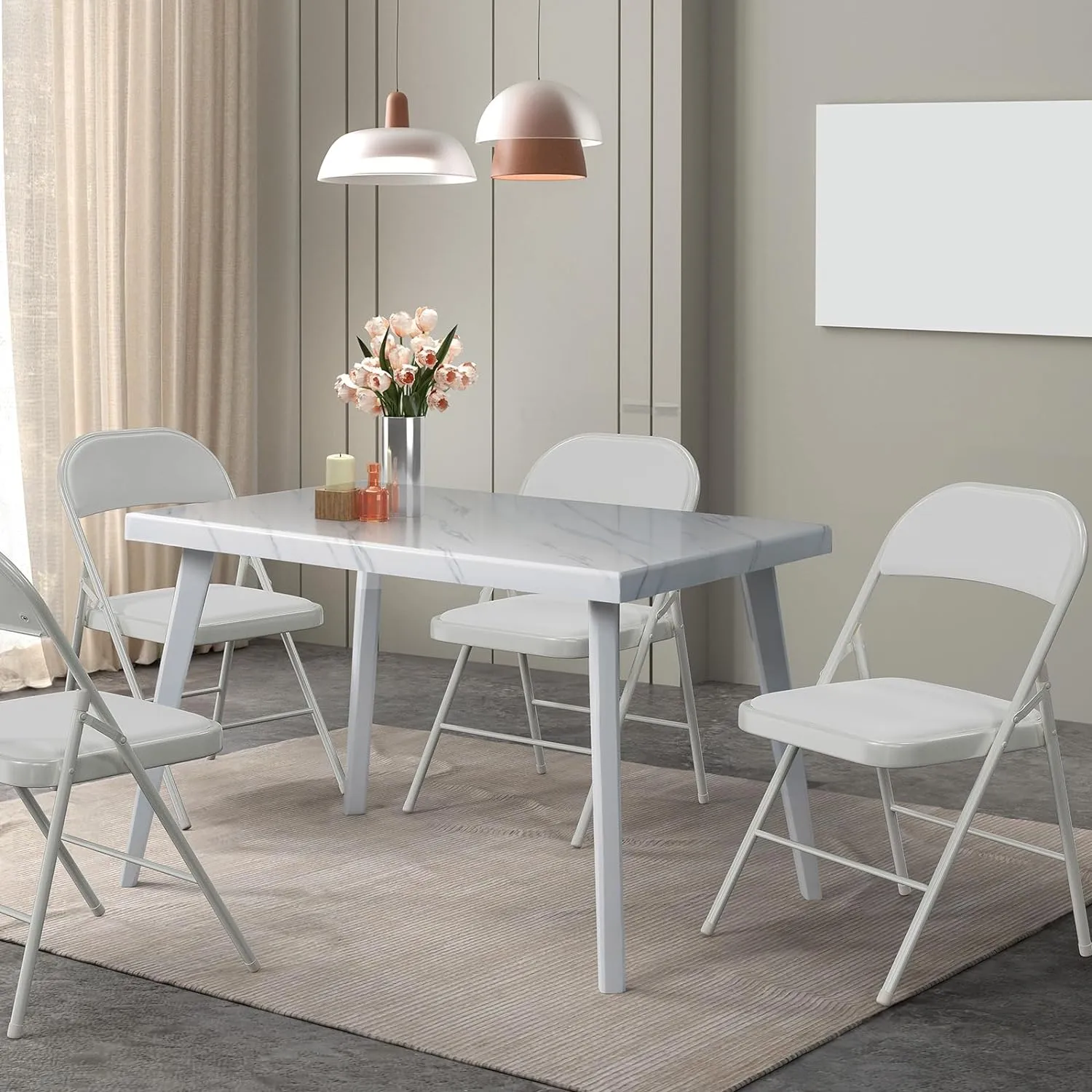 VINGLI 10 Pack Folding Chairs with Padded Seats, Metal Frame with Pu Leather Seat & Back, Capacity 350 lbs, White