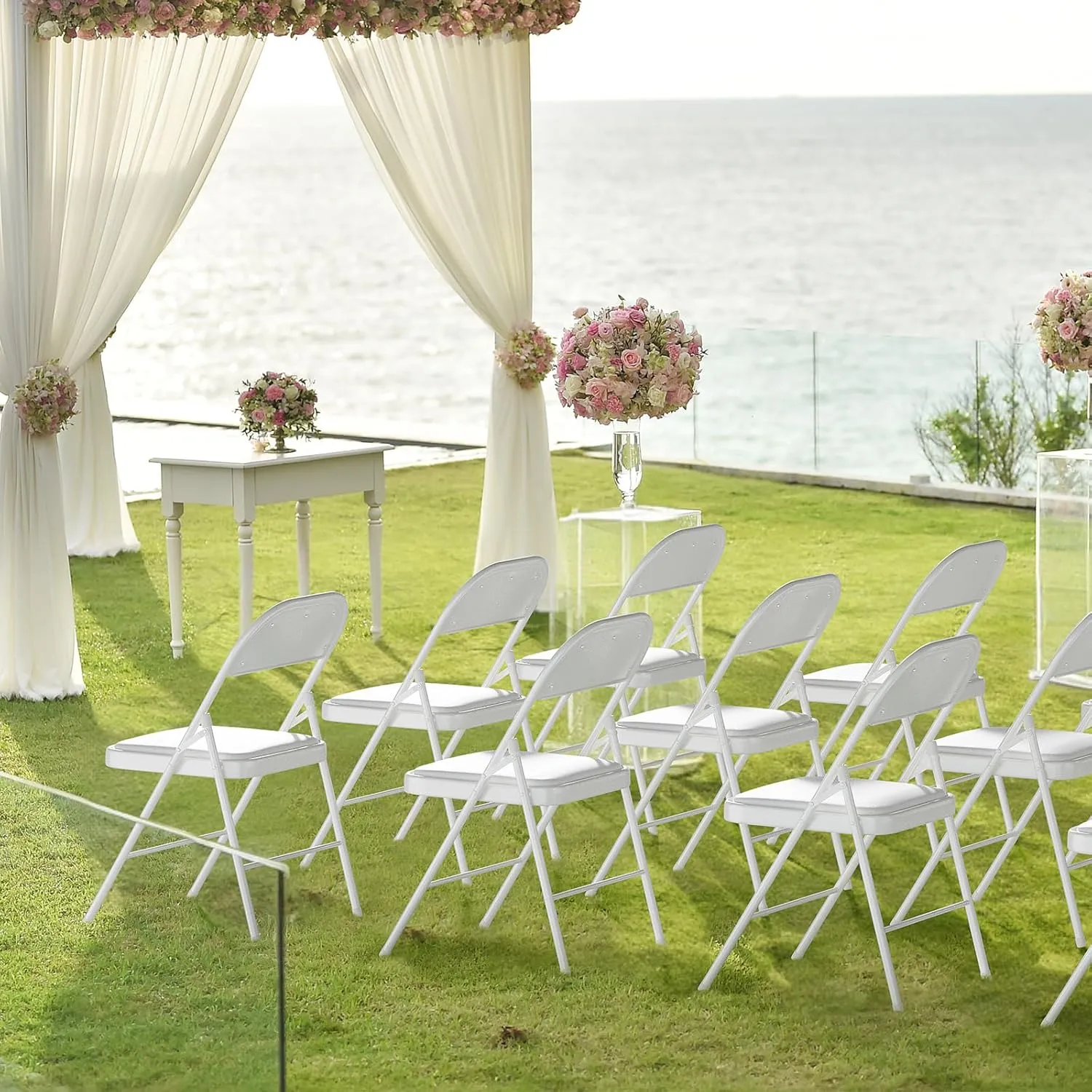 VINGLI 10 Pack Folding Chairs with Padded Seats, Metal Frame with Pu Leather Seat & Back, Capacity 350 lbs, White