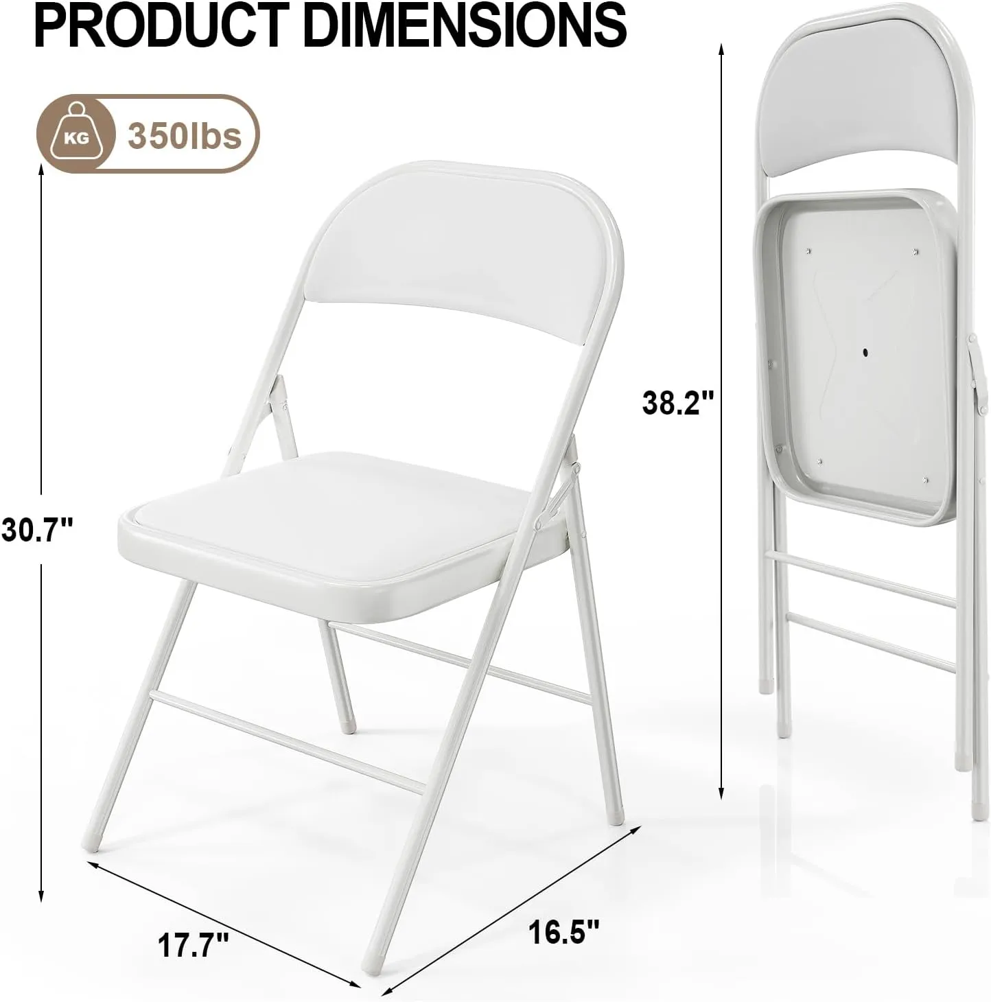 VINGLI 10 Pack Folding Chairs with Padded Seats, Metal Frame with Pu Leather Seat & Back, Capacity 350 lbs, White