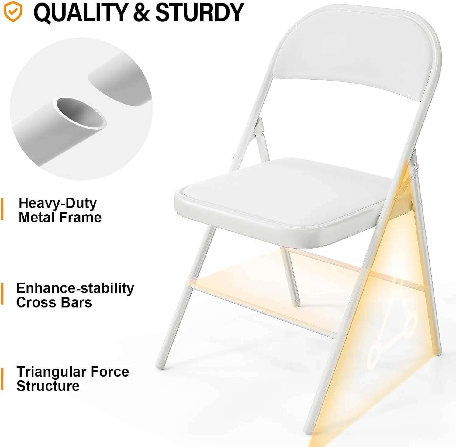 VINGLI 10 Pack Folding Chairs with Padded Seats, Metal Frame with Pu Leather Seat & Back, Capacity 350 lbs, White