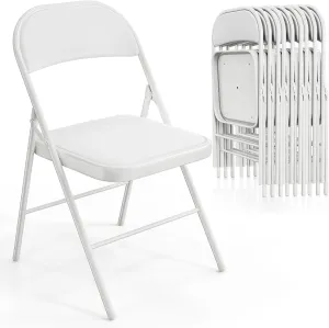 VINGLI 10 Pack Folding Chairs with Padded Seats, Metal Frame with Pu Leather Seat & Back, Capacity 350 lbs, White