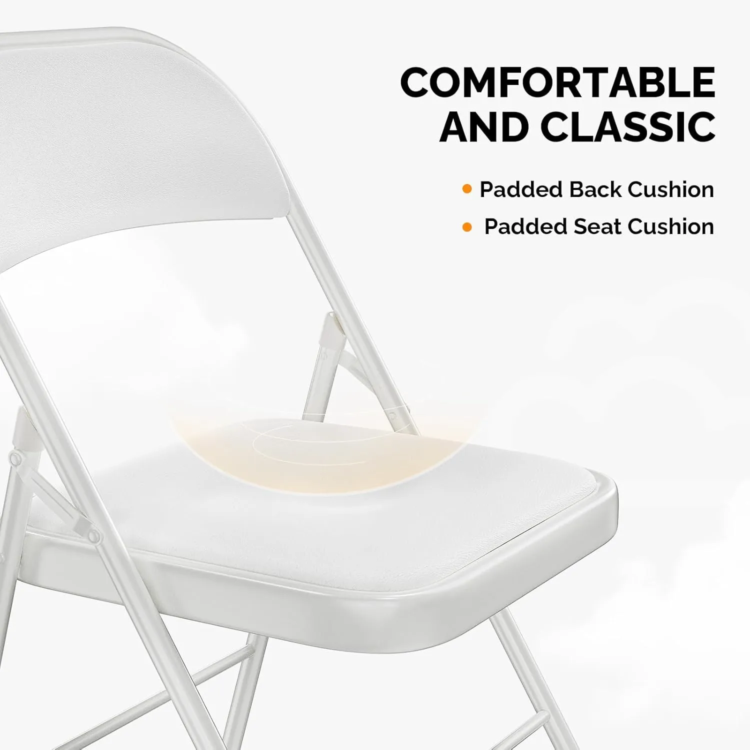 VINGLI 10 Pack Folding Chairs with Padded Seats, Metal Frame with Pu Leather Seat & Back, Capacity 350 lbs, White