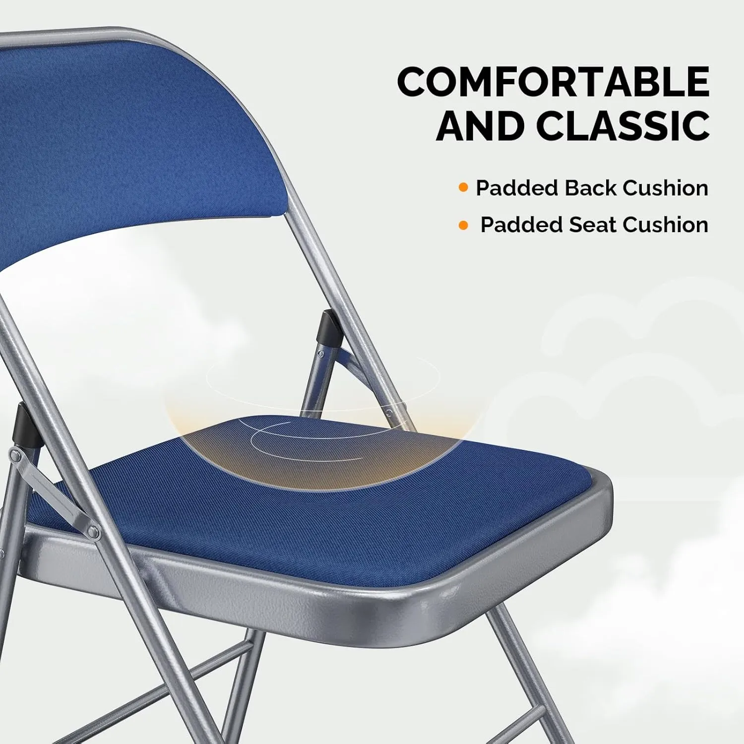 VINGLI 6 Pack Folding Chairs with Padded Seats, Metal Frame with Fabric Seat & Back, Capacity 350 lbs, Blue, Set of 6