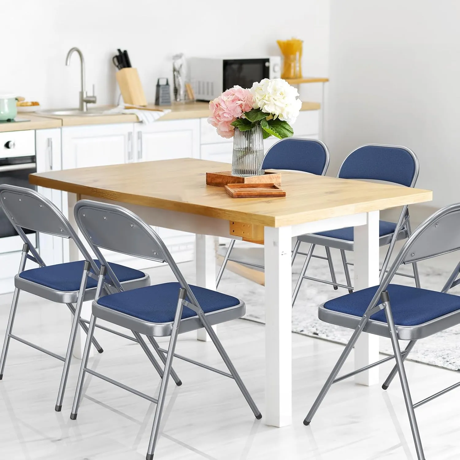 VINGLI 6 Pack Folding Chairs with Padded Seats, Metal Frame with Fabric Seat & Back, Capacity 350 lbs, Blue, Set of 6