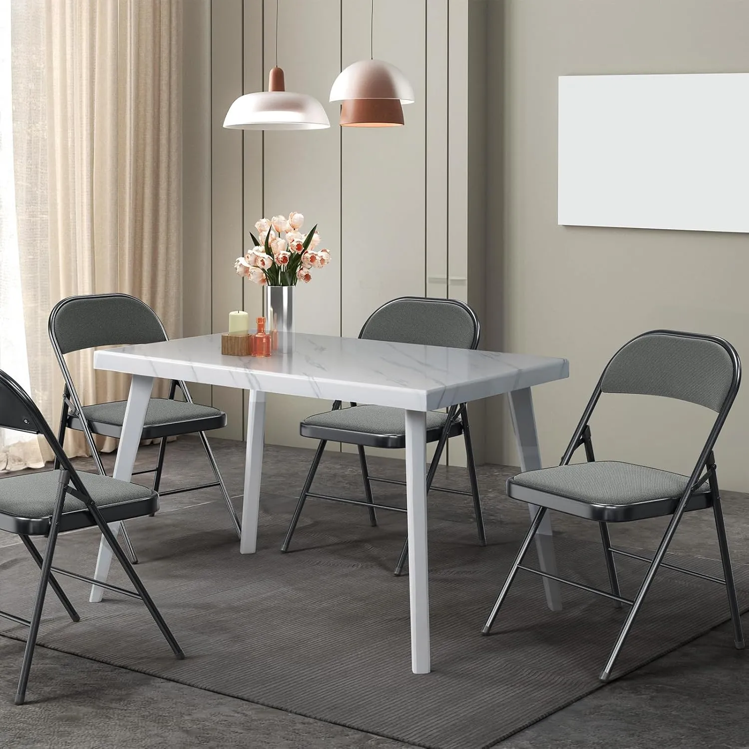 VINGLI 6 Pack Folding Chairs with Padded Seats, Metal Frame with Fabric Seat & Back, Capacity 350 lbs, Gray, Set of 6