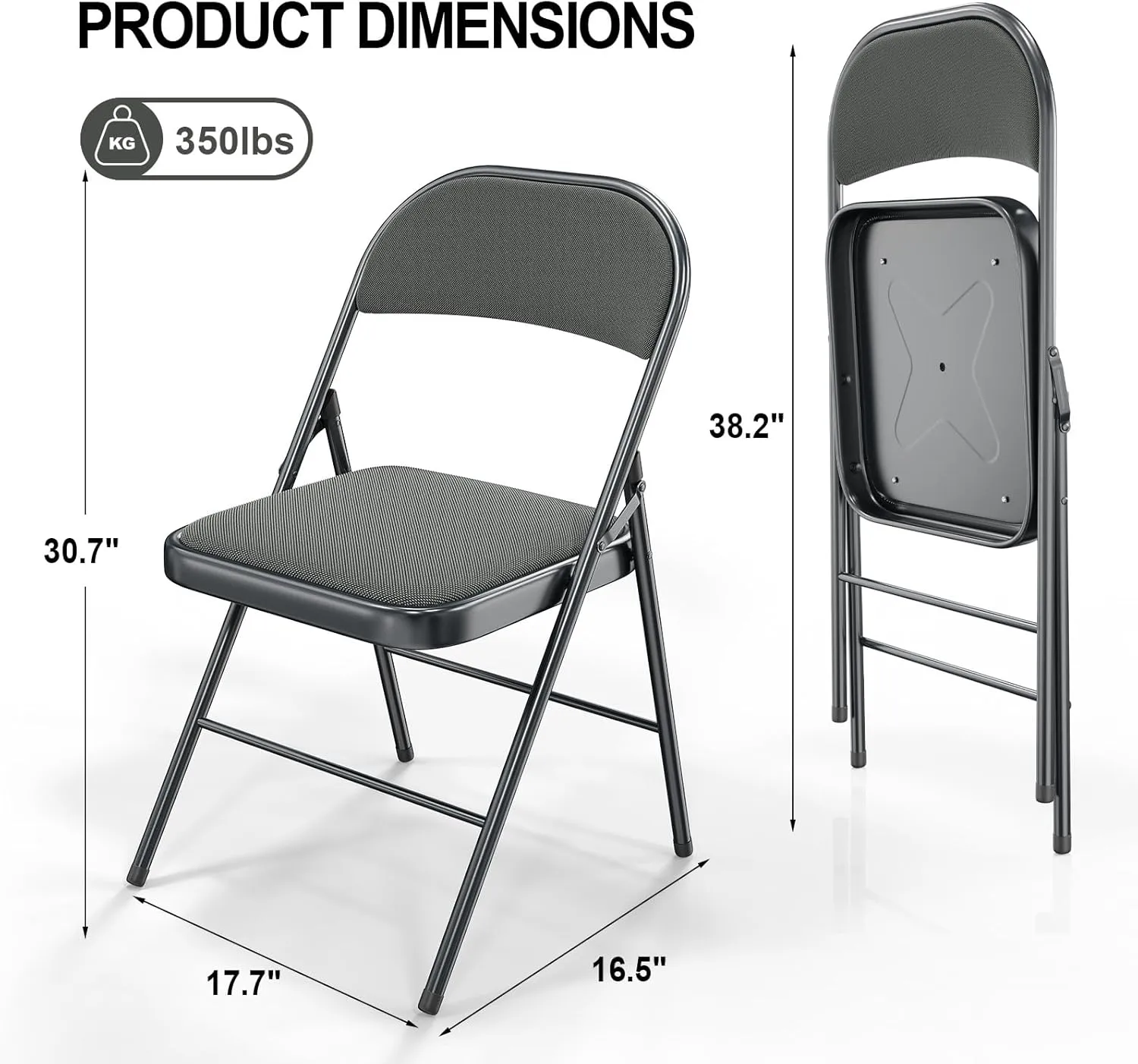 VINGLI 6 Pack Folding Chairs with Padded Seats, Metal Frame with Fabric Seat & Back, Capacity 350 lbs, Gray, Set of 6
