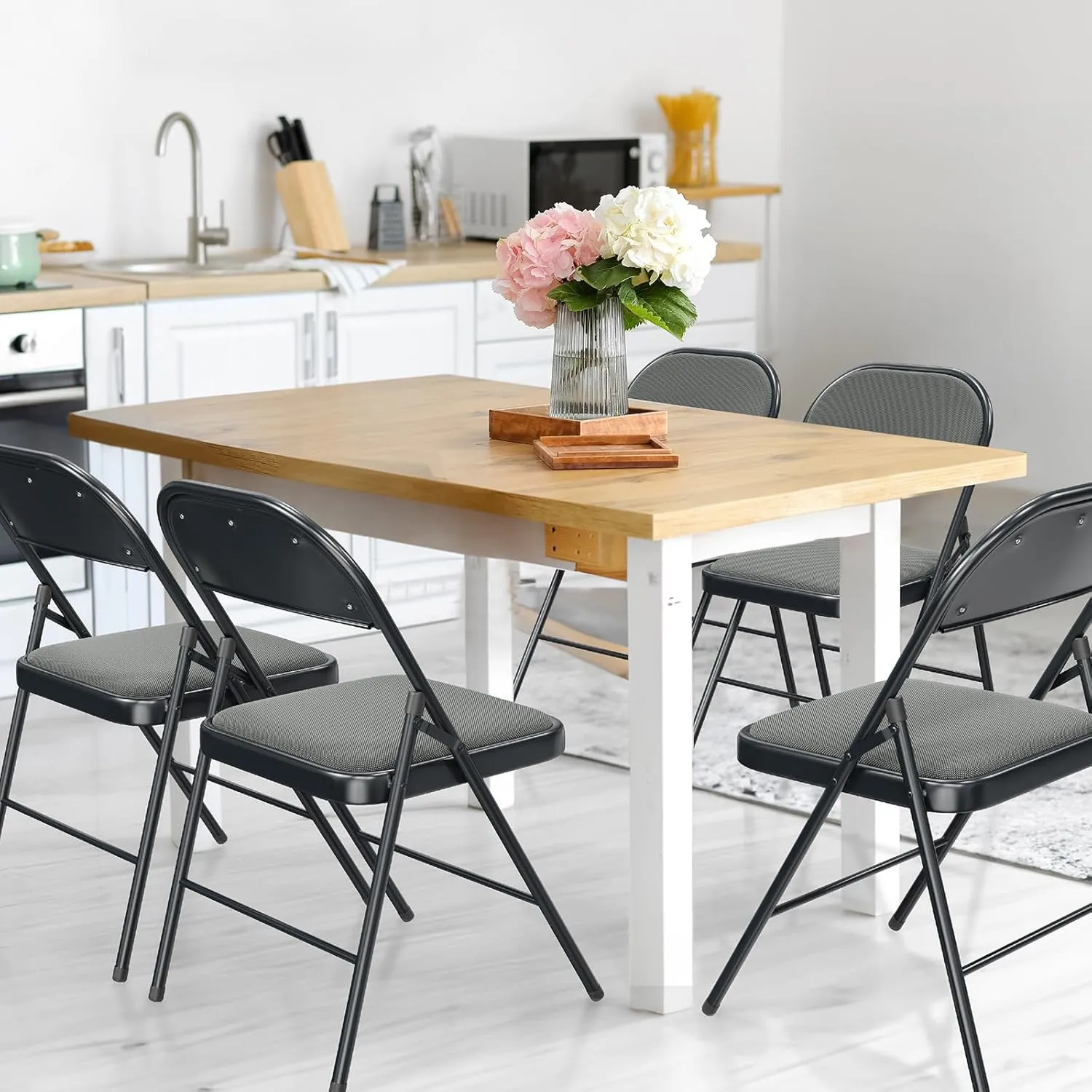 VINGLI 6 Pack Folding Chairs with Padded Seats, Metal Frame with Fabric Seat & Back, Capacity 350 lbs, Gray, Set of 6