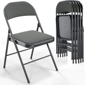 VINGLI 6 Pack Folding Chairs with Padded Seats, Metal Frame with Fabric Seat & Back, Capacity 350 lbs, Gray, Set of 6