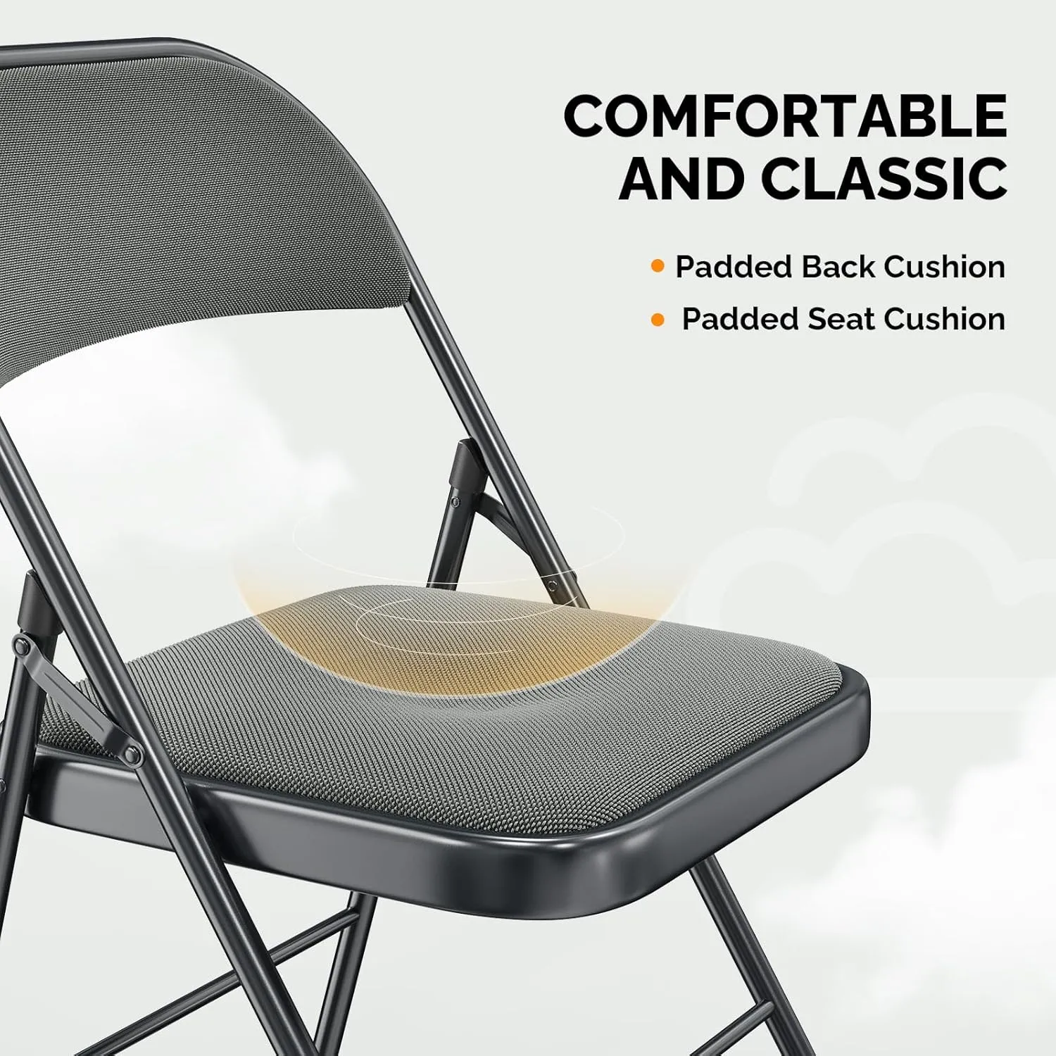 VINGLI 6 Pack Folding Chairs with Padded Seats, Metal Frame with Fabric Seat & Back, Capacity 350 lbs, Gray, Set of 6