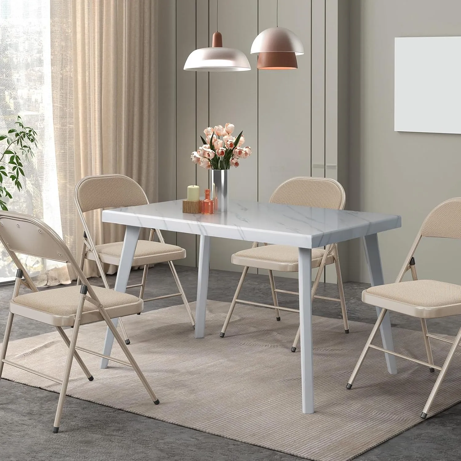 VINGLI 6 Pack Folding Chairs with Padded Seats, Metal Frame with Fabric Seat & Back, Capacity 350 lbs, Khaki, Set of 6