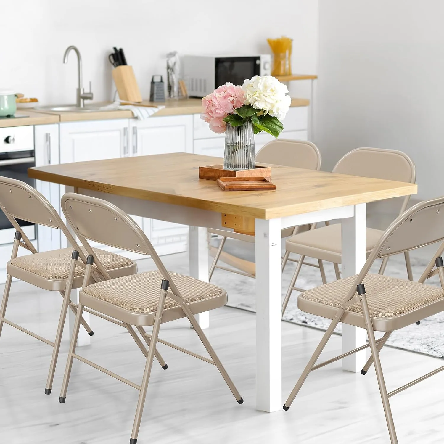 VINGLI 6 Pack Folding Chairs with Padded Seats, Metal Frame with Fabric Seat & Back, Capacity 350 lbs, Khaki, Set of 6