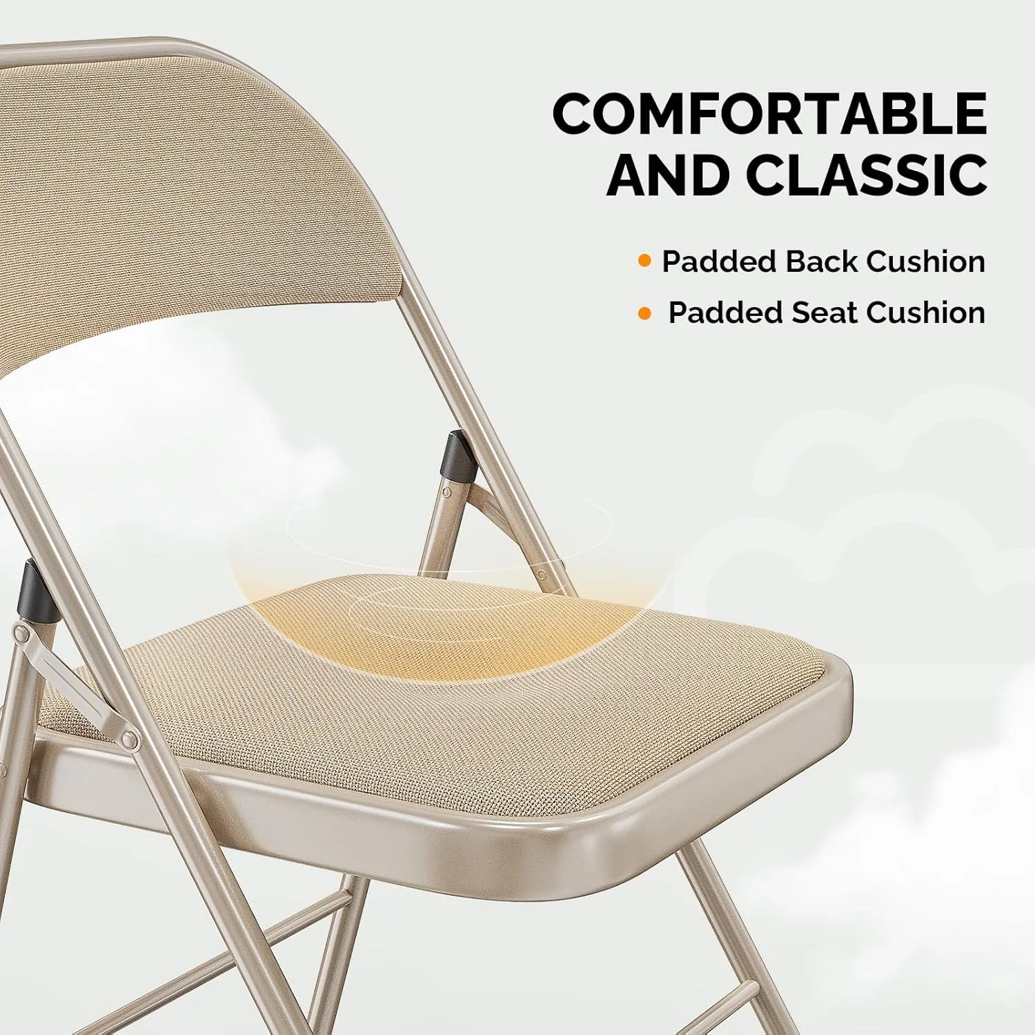 VINGLI 6 Pack Folding Chairs with Padded Seats, Metal Frame with Fabric Seat & Back, Capacity 350 lbs, Khaki, Set of 6