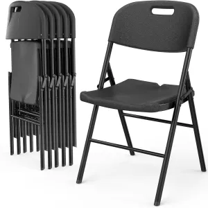 VINGLI Folding Chairs, Heavy Duty Foldable Chair Portable HDPE Plastic Seat with Steel Frame for Indoor Outdoor Dinning Party Wedding School Use, Black, 6 Pack