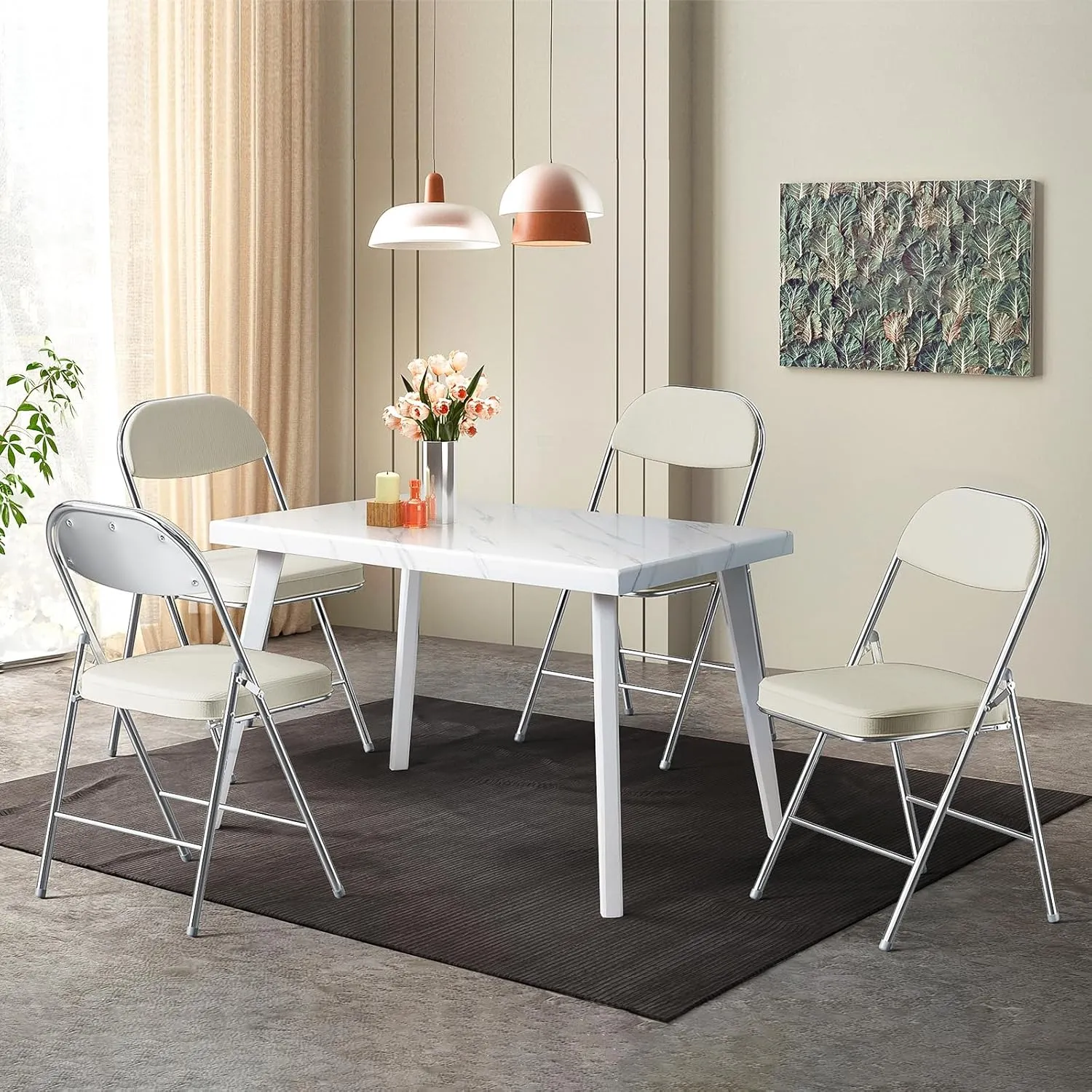 VINGLI Folding Chairs with Padded Seat & Backrest, Metal Frame, Durable Corduroy Fabric, 350 lbs Capacity, Set of 2, Off-White – Ideal for Weddings, Parties, Office Events