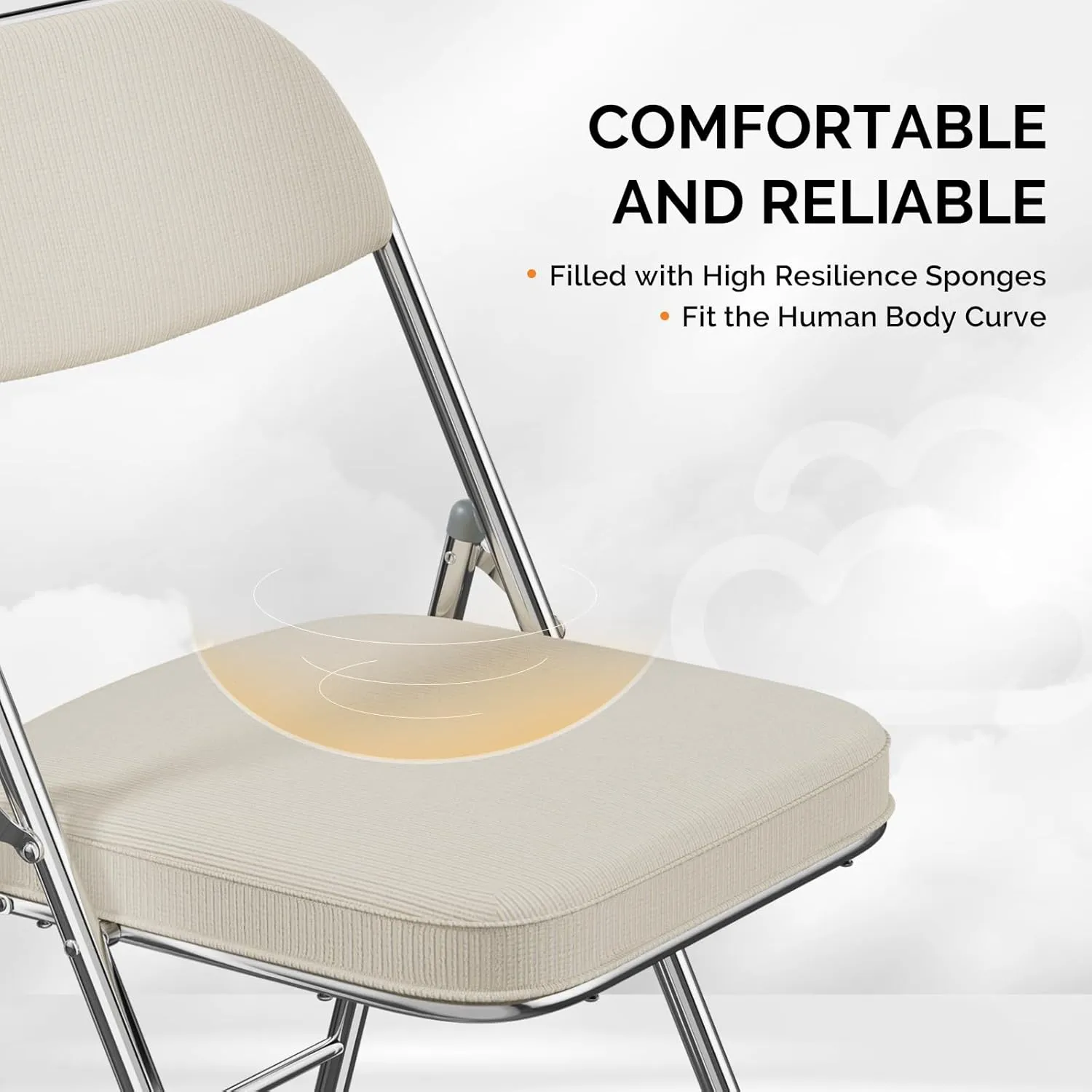VINGLI Folding Chairs with Padded Seat & Backrest, Metal Frame, Durable Corduroy Fabric, 350 lbs Capacity, Set of 2, Off-White – Ideal for Weddings, Parties, Office Events