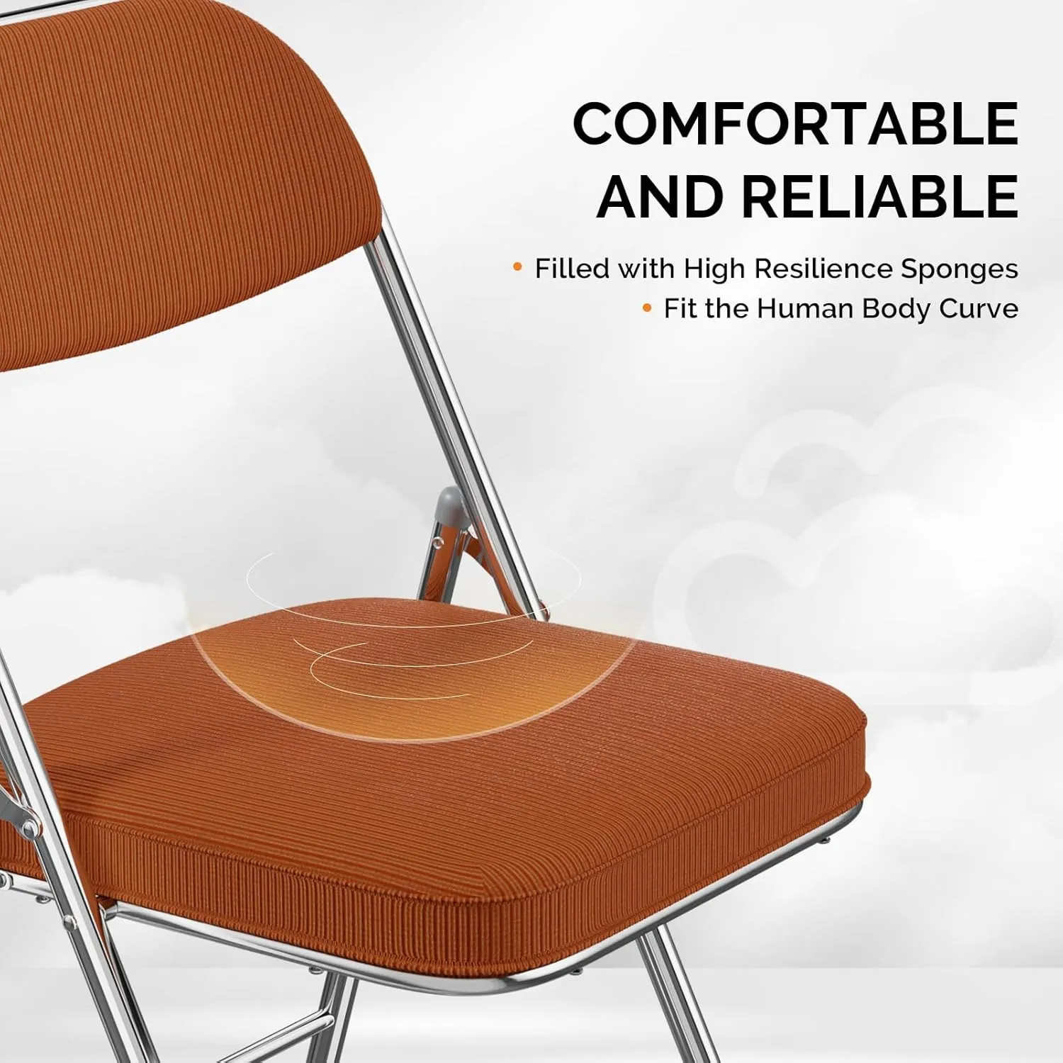 VINGLI Folding Chairs with Padded Seat & Backrest, Metal Frame, Durable Corduroy Fabric, 350 lbs Capacity, Set of 2, Orange – Ideal for Weddings, Parties, Office Events