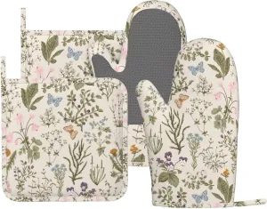 Vintage Floral Oven Mitts Set - Heat Resistant Kitchen Essentials