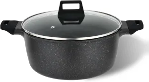 Vivicreate cast aluminum stock pot pan with lid, Marble color non stick coating, stainless steel bottom, long handle with rubber coating, dishwasher machine (8 INCH)