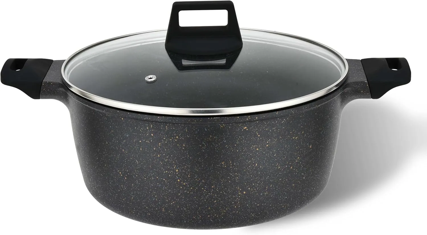 Vivicreate cast aluminum stock pot pan with lid, Marble color non stick coating, stainless steel bottom, long handle with rubber coating, dishwasher machine (8 INCH)