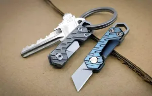 VLKN Micro Titanium Folding Knife - Ultra-Lightweight Compact EDC Utility Knife with Grade 5 Titanium Handle & AUS-8 Stainless Steel Blade (Blue)