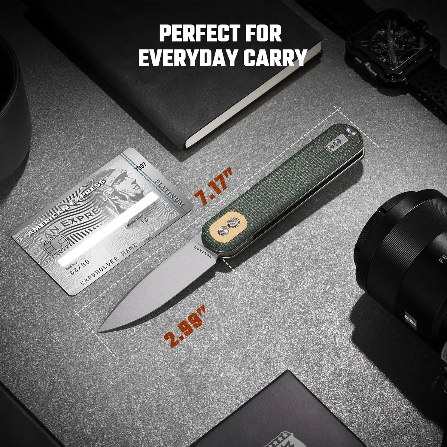 Vosteed Corgi Small Folding Knife, Flipper Knife with Clip for Men Women Gifts, Patented Trek Lock Pocket Knife 2.99" Sandvik 14C28N Blade, Micarta Handle for EDC
