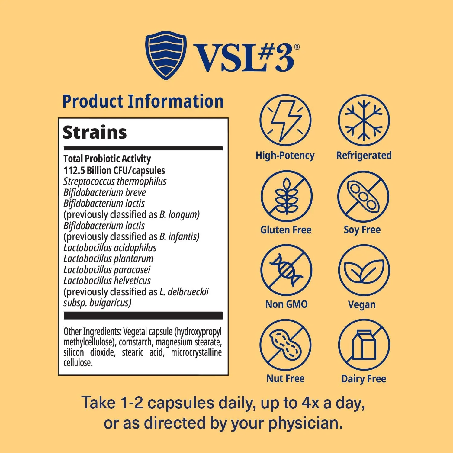 VSL #3® Probiotics for Digestive Health, IBS & UC Symptoms - 112.5B CFUs, High-Potency, Multi-Strain, Live, Refrigerated Probiotic, Medical Food for Gut Health Support in Men & Women, 240 Capsules