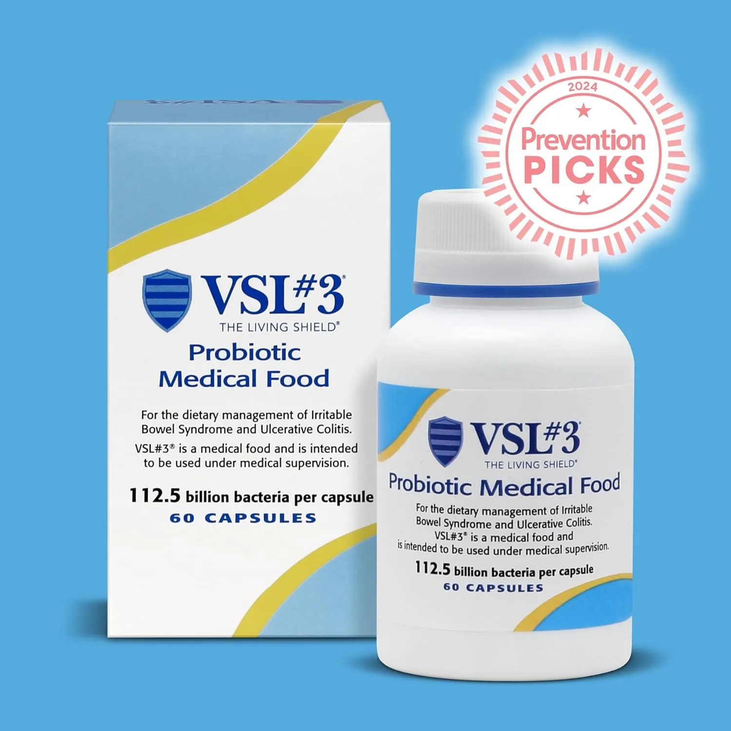 VSL #3® Probiotics for Digestive Health, IBS & UC Symptoms - 112.5B CFUs, High-Potency, Multi-Strain, Live, Refrigerated Probiotic, Medical Food for Gut Health Support in Men & Women, 240 Capsules