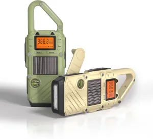 Walkie Talkies for Adults Rechargeable, FM/NOAA Emergency Radios with Weather Alerts, LED Flashlight & SOS Alarm, Solar Powered Hand Crank(GreenWhite)