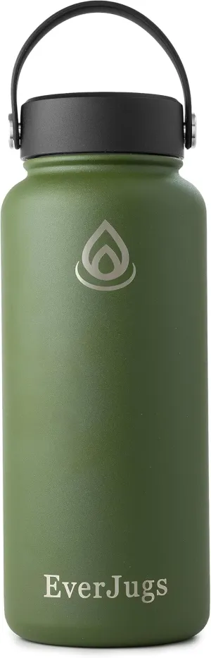 Water Bottle - 32 Oz, Wide Mouth, Premium Stainless Steel Bottle with Grip Cap, Double Walled Vacuum Insulated, Thermo Mug, Metal Flask, Leak Proof, Eco-Friendly