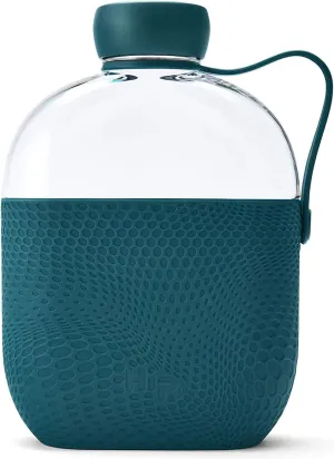 Water Bottle - 650ml / 20oz Capacity - Slim Reusable Bottles with Silicone Grip Sleeve and Carry Loop - Leak Proof Screw-Top Cap - Dishwasher Safe - Jade