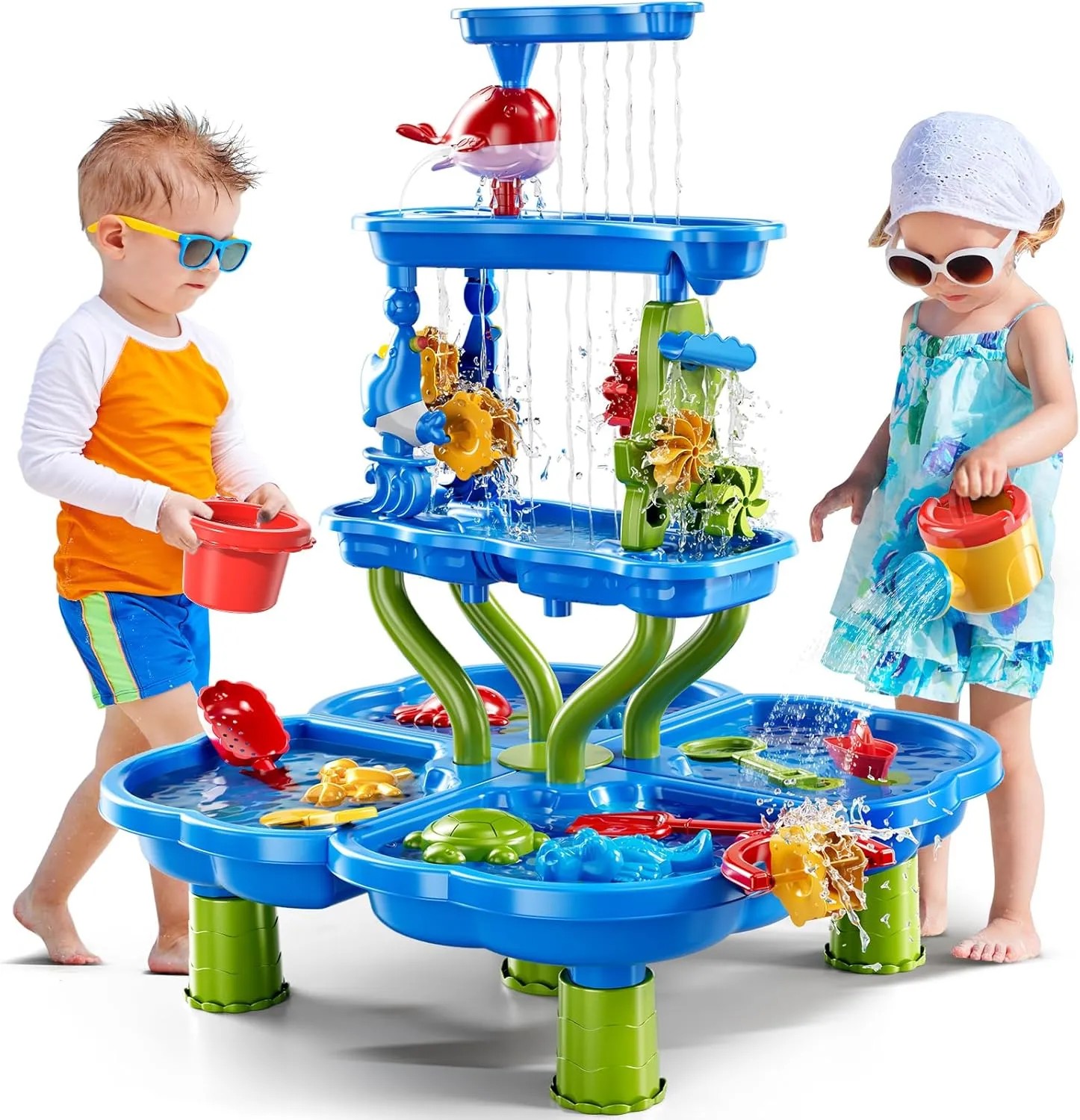 Water Table for Kids 3 4 5 6 7 Years Old, 4-Tier Sand and Water Table Activity Sensory Outside Toys for Toddlers 3-5, Beach Backyard Outdoor Gift for Boys Girls