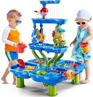 Water Table for Kids 3 4 5 6 7 Years Old, 4-Tier Sand and Water Table Activity Sensory Outside Toys for Toddlers 3-5, Beach Backyard Outdoor Gift for Boys Girls