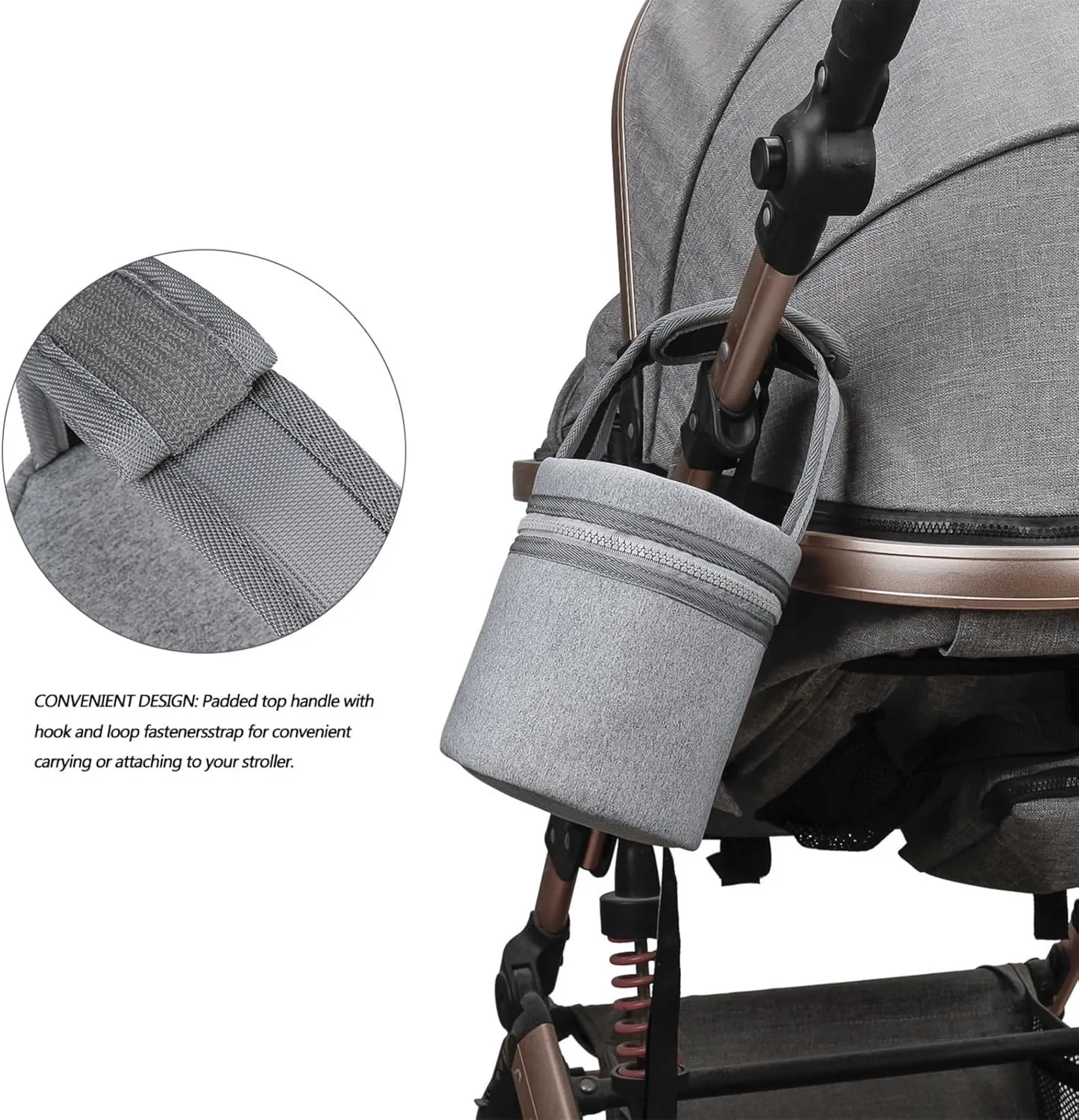 Watertight Insulated Baby Bottle Storage Bag Thermal Baby Bottle Holder Bag Easy Carry for Travel & Outdoor Activity, Heather Grey, 12.5*15.5cm