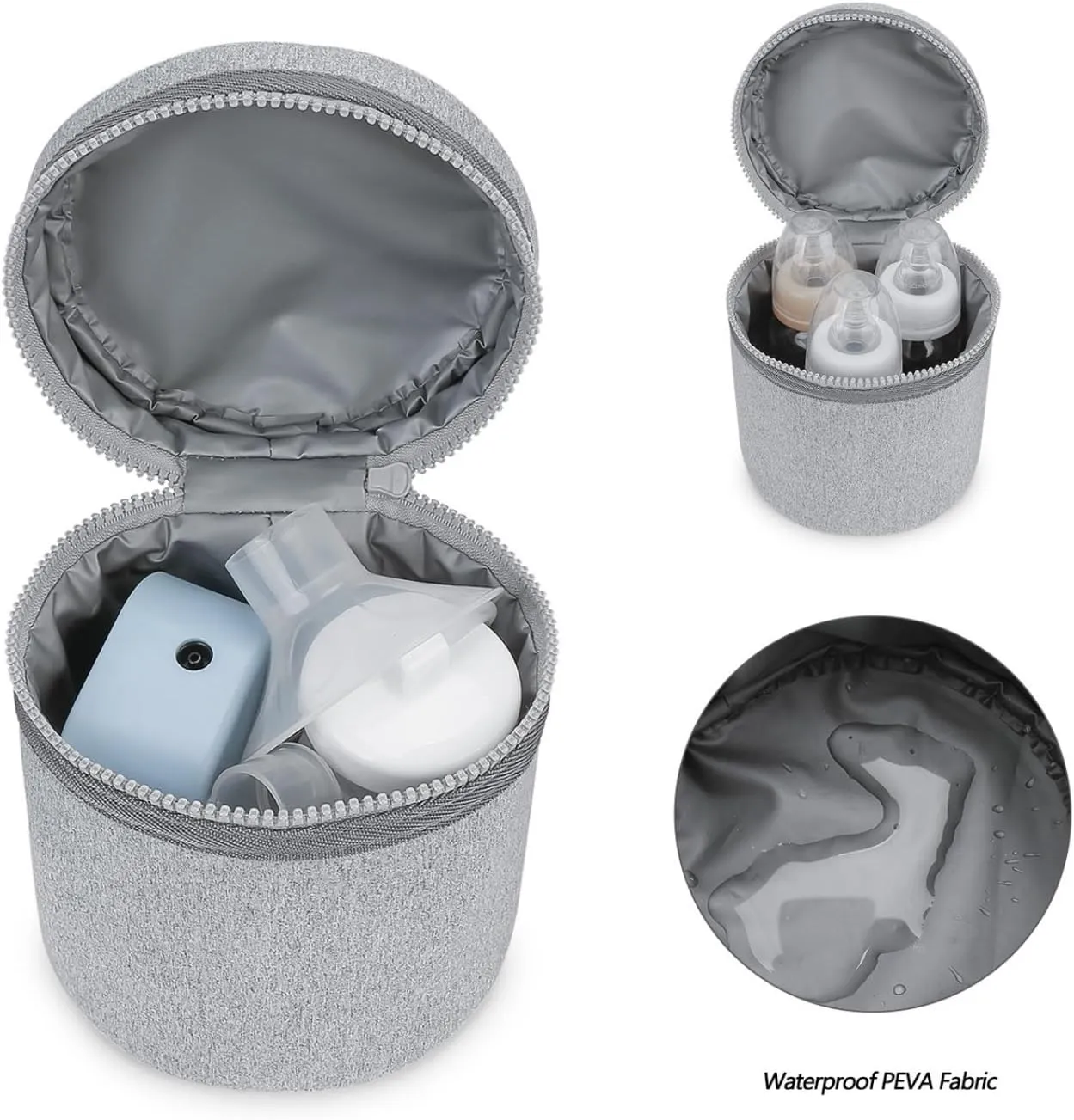 Watertight Insulated Baby Bottle Storage Bag Thermal Baby Bottle Holder Bag Easy Carry for Travel & Outdoor Activity, Heather Grey, 12.5*15.5cm