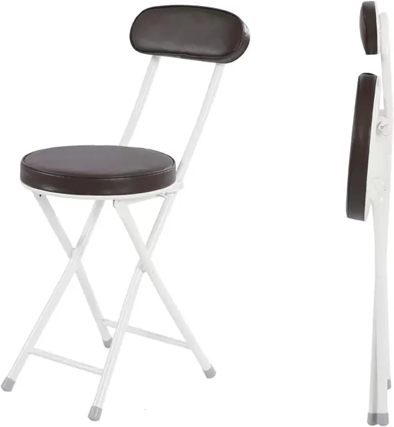 WCH Foldable Chairs - 2 Pieces, Portable Dining Chair, Foldable Stool with PU Leather Backrest for Outdoor Camping Kitchen (Color:Brown)