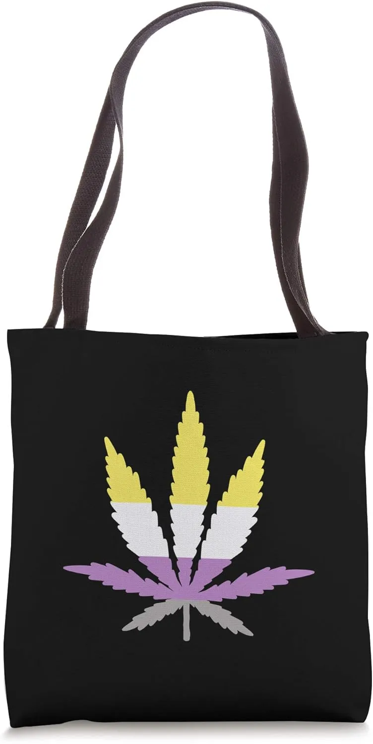 Weed Leaf Non-Binary Pride Cannabis Marijuana LGBTQ Flag Tote Bag