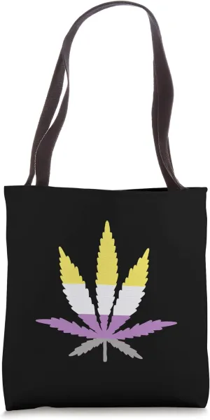 Weed Leaf Non-Binary Pride Cannabis Marijuana LGBTQ Flag Tote Bag