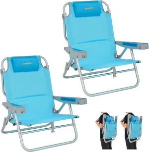 #WEJOY 2 Pack Oversized Backpack Beach Chair, 5 Adjustable Folding Reclining Beach Chairs,Portable High Back Low Chair with Backpacking Strap,Bottle Opener,Phone&Cup Holder for Camping Sand,300 Lbs
