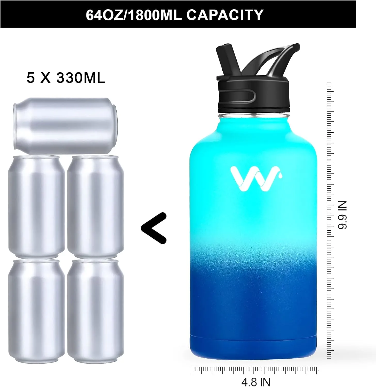 WEREWOLVES Insulated Water Bottle With Paracord Handles & Strap & Straw Lid & Spout Lid,Reusable Wide Mouth Vacuum Stainless Steel Water Bottle for Adults 24 oz, 32 oz, 40 oz