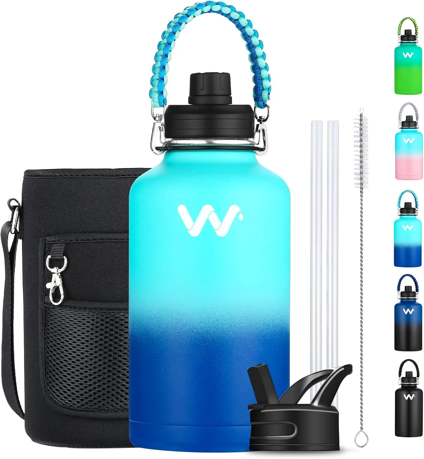 WEREWOLVES Insulated Water Bottle With Paracord Handles & Strap & Straw Lid & Spout Lid,Reusable Wide Mouth Vacuum Stainless Steel Water Bottle for Adults 24 oz, 32 oz, 40 oz