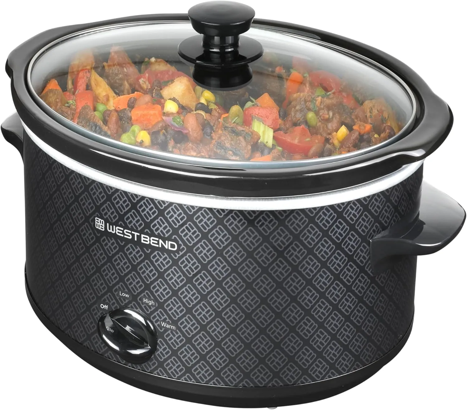 West Bend Slow Cooker 4-Quart Manual Crockery Style with Dishwasher Safe Oval Ceramic Crockpot and Glass Lid Two Temperature Settings Plus Keep Warm, 210-Watts, Black