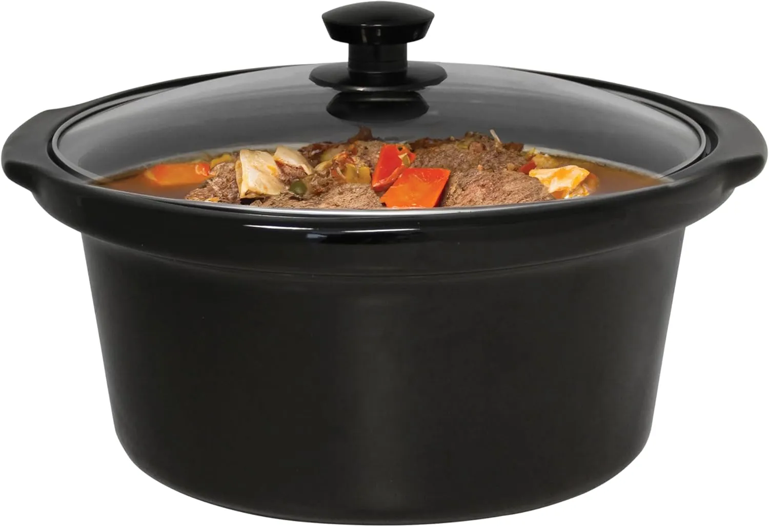 West Bend Slow Cooker 4-Quart Manual Crockery Style with Dishwasher Safe Oval Ceramic Crockpot and Glass Lid Two Temperature Settings Plus Keep Warm, 210-Watts, Black