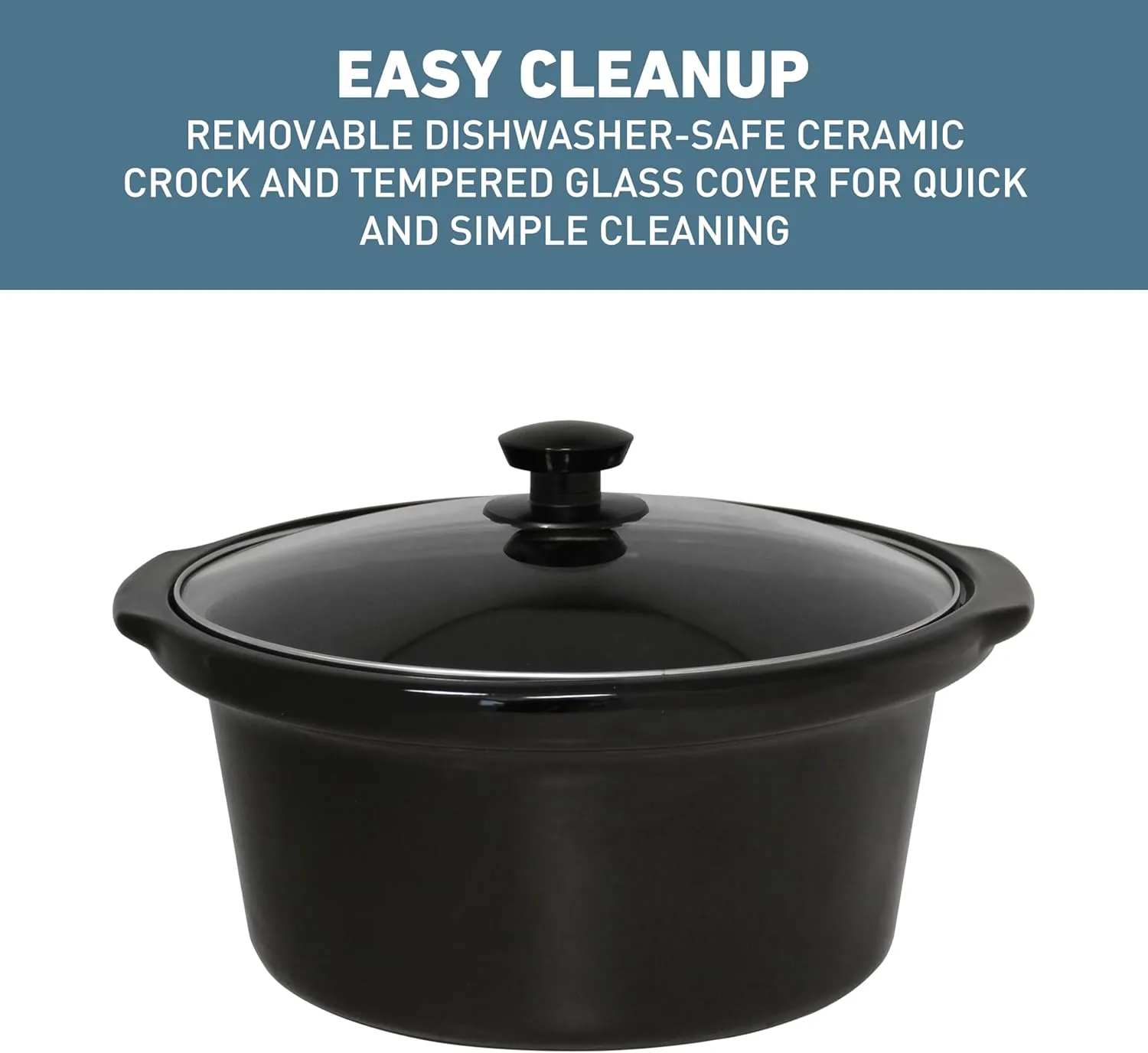 West Bend Slow Cooker 4-Quart Manual Crockery Style with Dishwasher Safe Oval Ceramic Crockpot and Glass Lid Two Temperature Settings Plus Keep Warm, 210-Watts, Black
