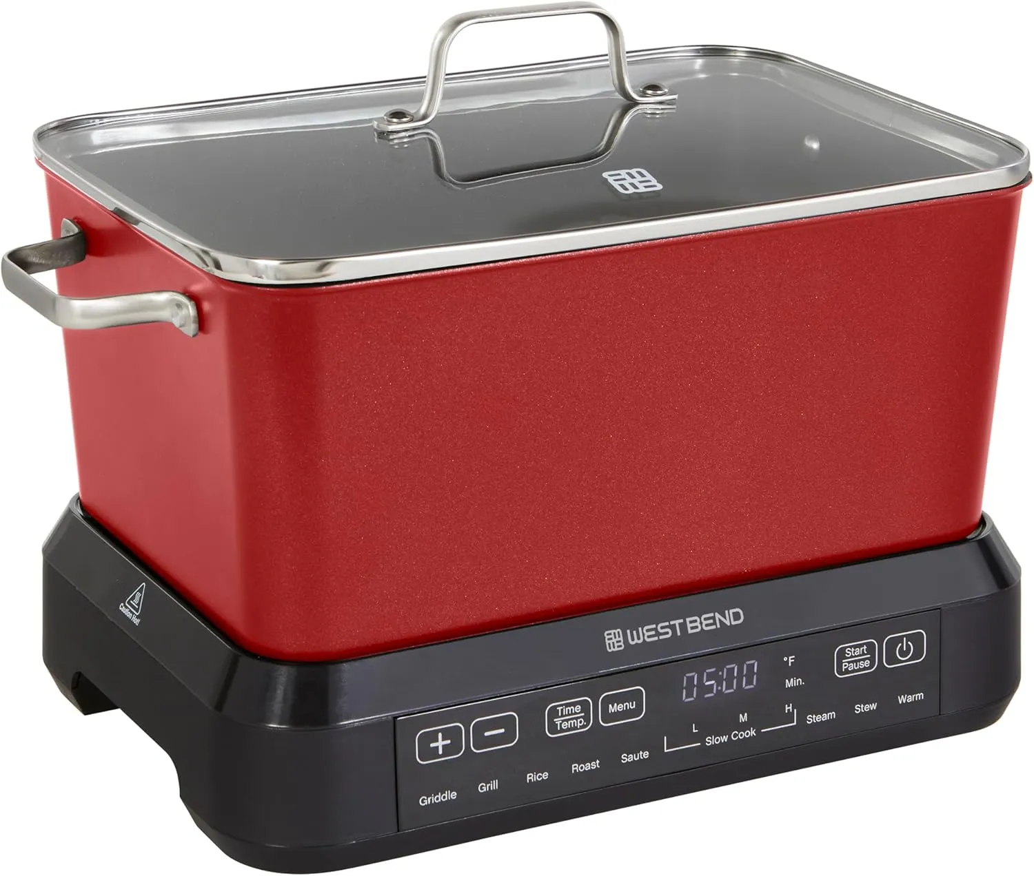 West Bend Versatility Plus Slow Cooker, Large-Capacity Non-Stick Multicooker with Variable Temperature Control, 20 Cooking Functions, 6-Quart, Red